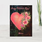 Roze hart met rozen Valentijnsdag kaart (Voorkant)