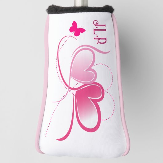  roze hart met vlindervormig design golfheadcover (Draai 90)