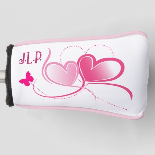  roze hart met vlindervormig design golfheadcover (Voorkant)
