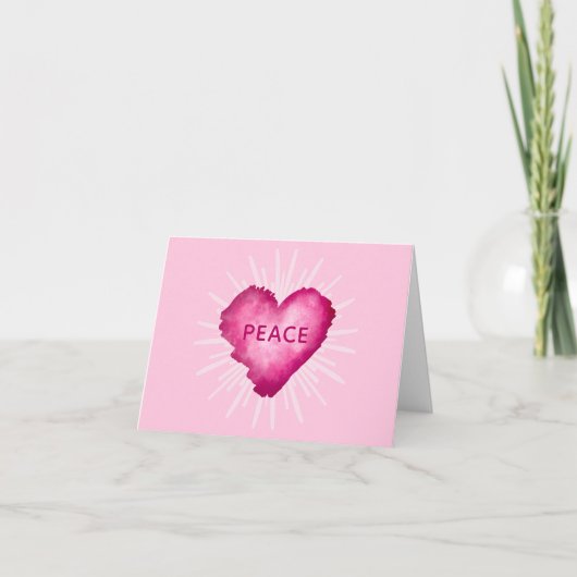 Roze hart met VREDE Bedankkaart (Voorkant)