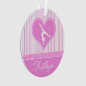 Roze hart met witte strepen en polydot turnast ornament (voorkant)
