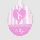 Roze hart met witte strepen en polydot turnast ornament (voorkant)