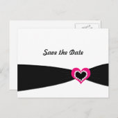 Roze hart met zwart lint sparen de datum aankondigingskaart (Voorkant / Achterkant)