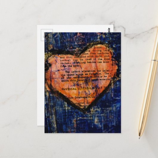 Roze Hart Mixed Media Collage Briefkaart (Voorkant / Achterkant in situ)