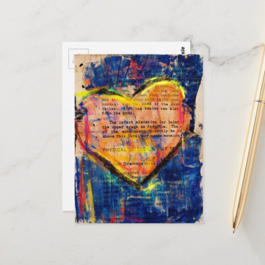Roze Hart Mixed Media Collage Briefkaart (Voorkant / Achterkant in situ)