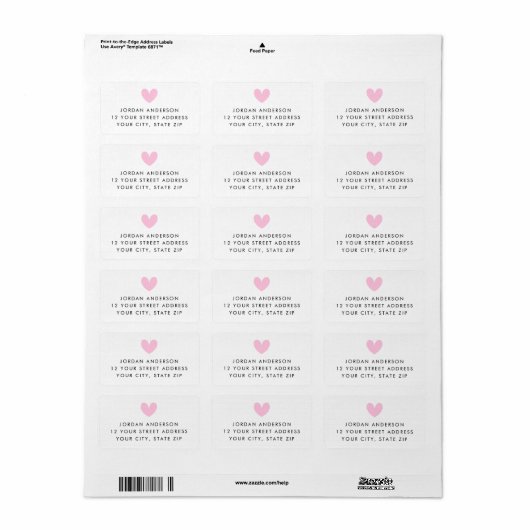 Roze hart modern minimal retouradres etiket (Full Sheet)