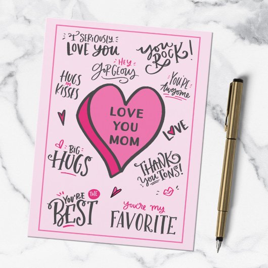 Roze Hart Moederdag Speelse Stijlvolle Citaten Briefkaart