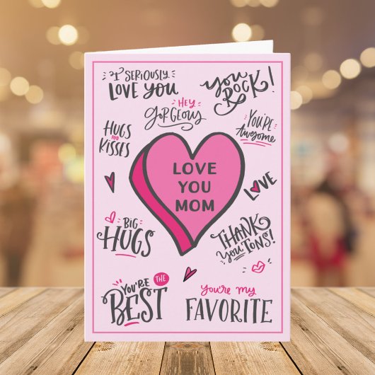Roze Hart Moederdag Speelse Stijlvolle Citaten Kaart