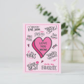 Roze Hart Moederdag Speelse stijlvolle quotes Briefkaart (Staand voorkant)