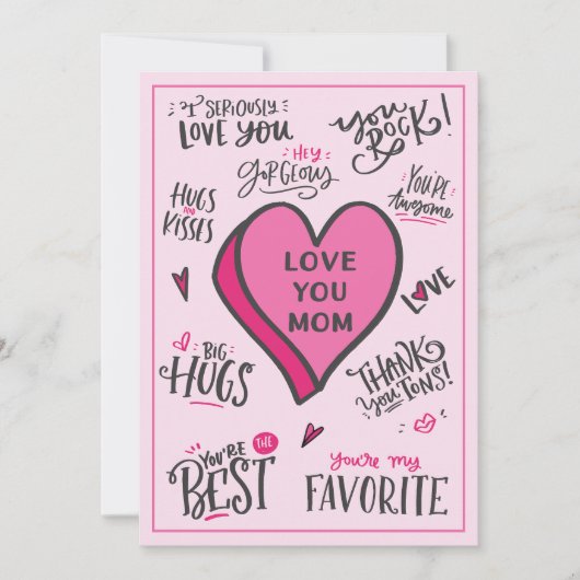 Roze Hart Moederdag Speelse stijlvolle quotes Kaart (Voorkant)