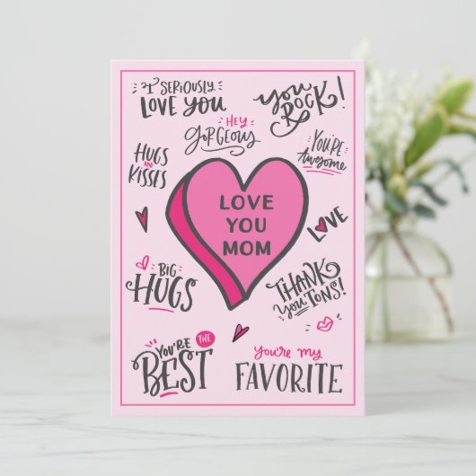 Roze Hart Moederdag Speelse stijlvolle quotes Kaart (Staand voorkant)