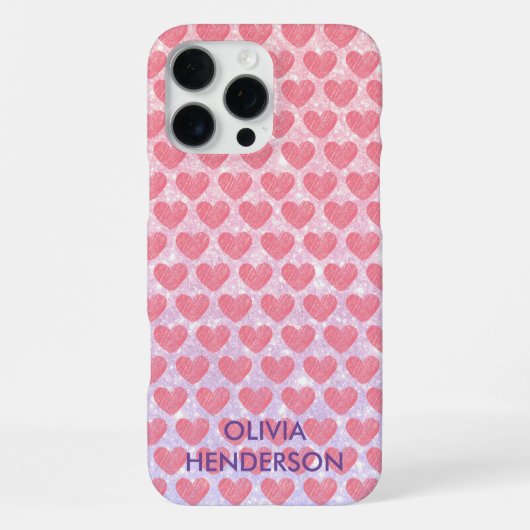 Roze hart monogram glitters glans aangepaste naam iPhone hoesje (Achterkant)