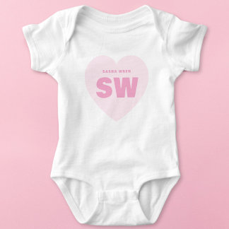 Roze Hart Monogram Wit Baby Outfit Aangepast Romper