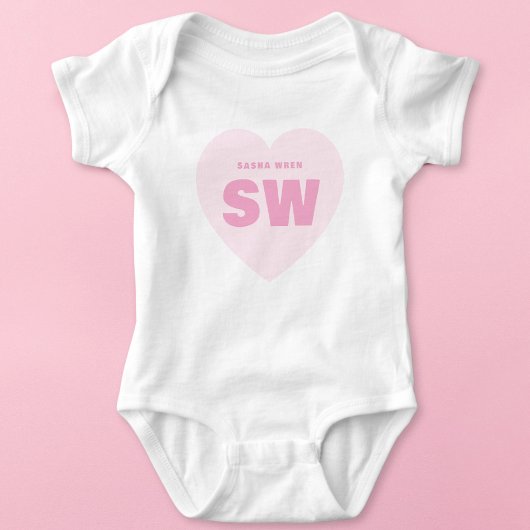 Roze Hart Monogram Wit Baby Outfit Aangepast Romper