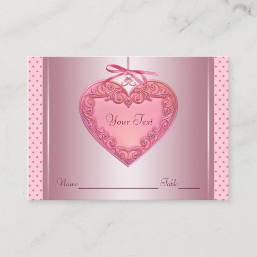 Roze Hart Naam Stoelkaartjes Plaatskaartje (Voorkant)