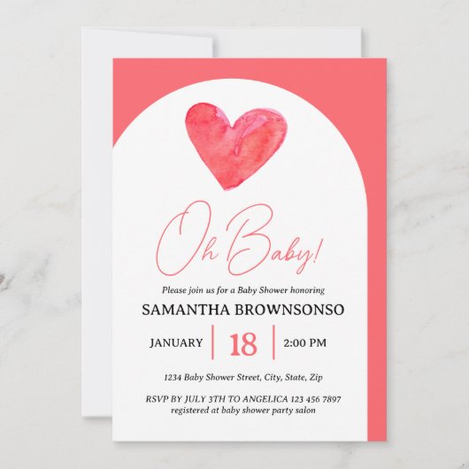 Roze hart Oh Baby shower Kaart (Voorkant)