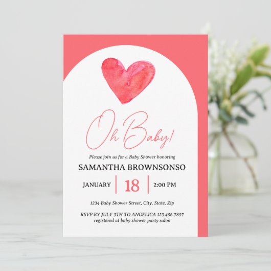 Roze hart Oh Baby shower Kaart (Staand voorkant)