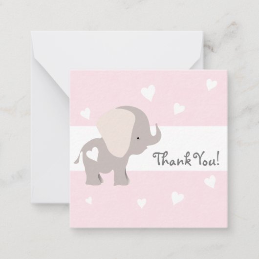 Roze Hart Olifant Dank u Notecards Notitiekaartje (Voorkant)
