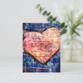 Roze Hart Op Blauwe Mixed Media Collage Briefkaart (Staand voorkant)