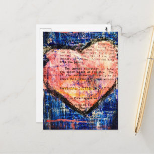 Roze Hart Op Blauwe Mixed Media Collage Briefkaart