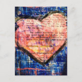 Roze Hart Op Blauwe Mixed Media Collage Briefkaart (Voorkant)