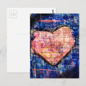 Roze Hart op Blauwe Mixed Media Kunst Briefkaart (Voorkant / Achterkant)