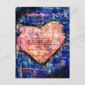 Roze Hart op Blauwe Mixed Media Kunst Briefkaart (Voorkant)