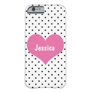 Roze hart op Polka Dots Pattern Girly Name Barely There iPhone 6 Hoesje