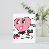 Roze hart op Schaatsen van Roller Briefkaart (Staand voorkant)