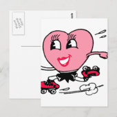 Roze hart op Schaatsen van Roller Briefkaart (Voorkant / Achterkant)