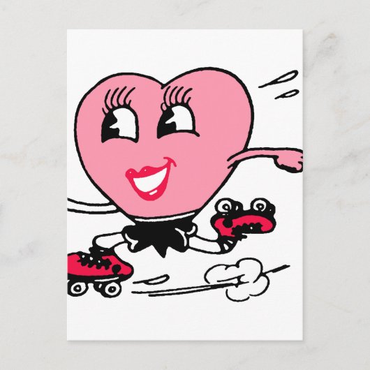 Roze hart op Schaatsen van Roller Briefkaart (Voorkant)