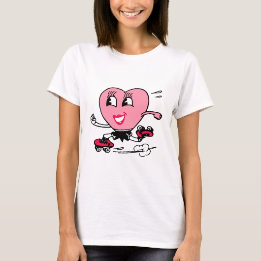 Roze hart op Schaatsen van Roller T-shirt (Voorkant)