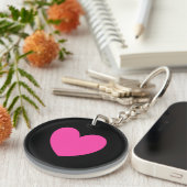 Roze hart op zwart sleutelhanger (Voorkant Rechts)