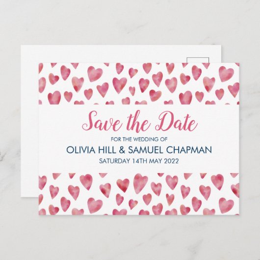 Roze hart Opslaan Datum Kaart (Voorkant / Achterkant)