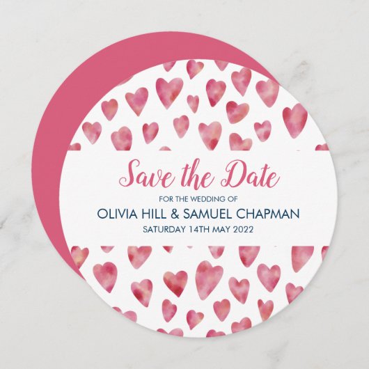 Roze hart Opslaan Datum Kaart (Voorkant / Achterkant)