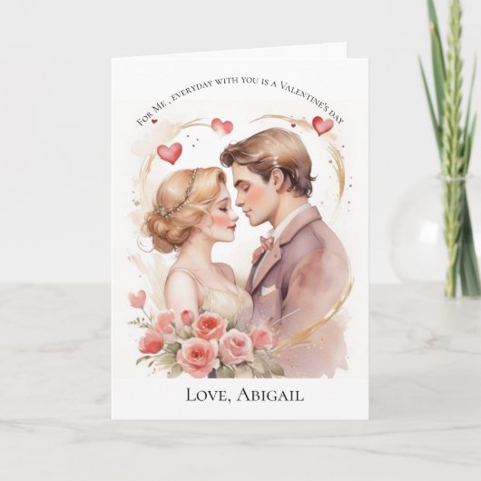 Roze Hart paar Valentijnsdag kaart voor haar (Voorkant)