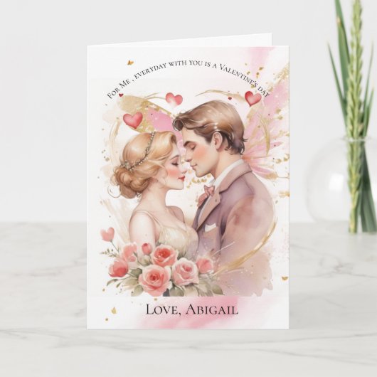 Roze Hart paar Valentijnsdag kaart voor haar (Voorkant)