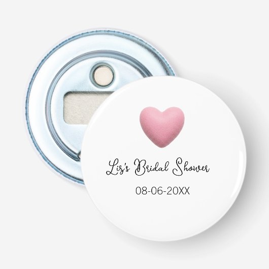 Roze hart pastel retro bruidsmeisje datum boho te button flesopener (Voorkant)