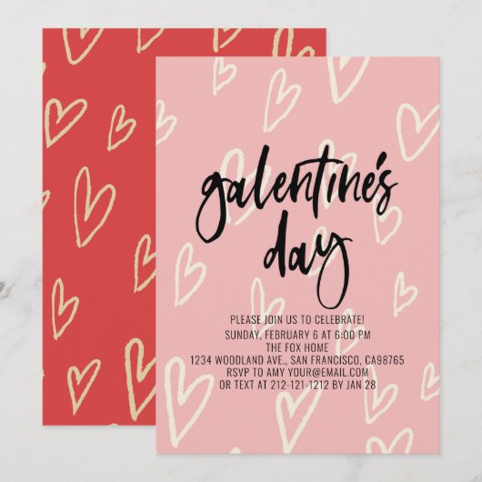 Roze Hart Patroon Galentine's Day Party Kaart (Voorkant / Achterkant)