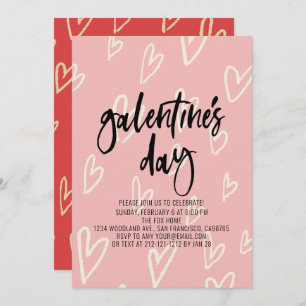 Roze Hart Patroon Galentine's Day Party Kaart