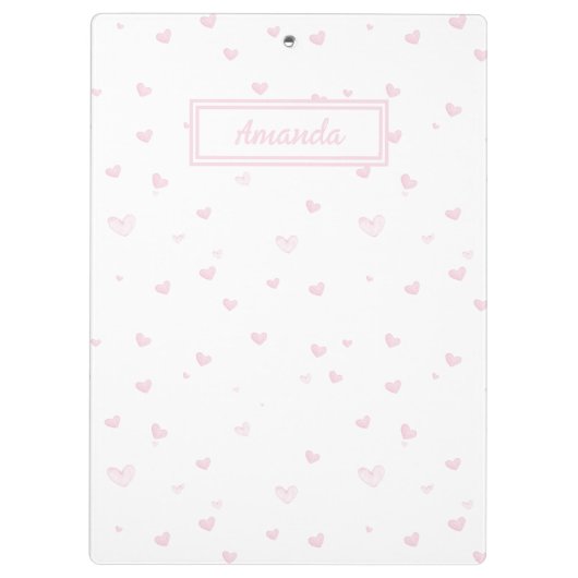 Roze Hart Patroon Girly Romantische Waterverf Klembord (Achterkant)