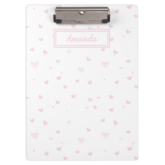 Roze Hart Patroon Girly Romantische Waterverf Klembord (Voorkant)