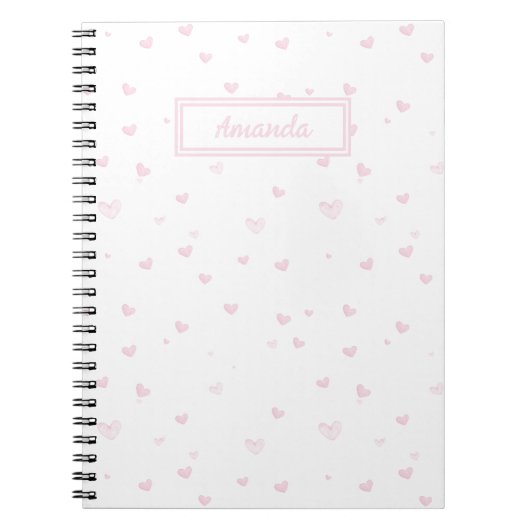 Roze Hart Patroon Girly Romantische Waterverf Notitieboek (Voorkant)