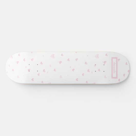 Roze Hart Patroon Girly Romantische Waterverf Persoonlijk Skateboard (Horizontaal)