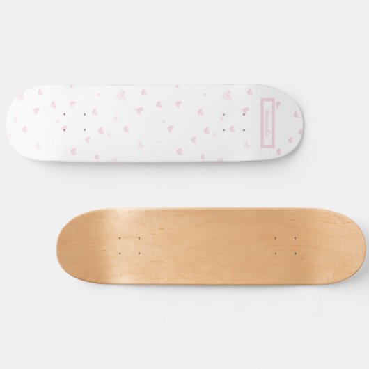 Roze Hart Patroon Girly Romantische Waterverf Persoonlijk Skateboard (Horizontaal)