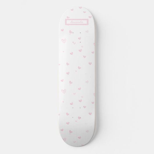 Roze Hart Patroon Girly Romantische Waterverf Persoonlijk Skateboard (Voorkant)