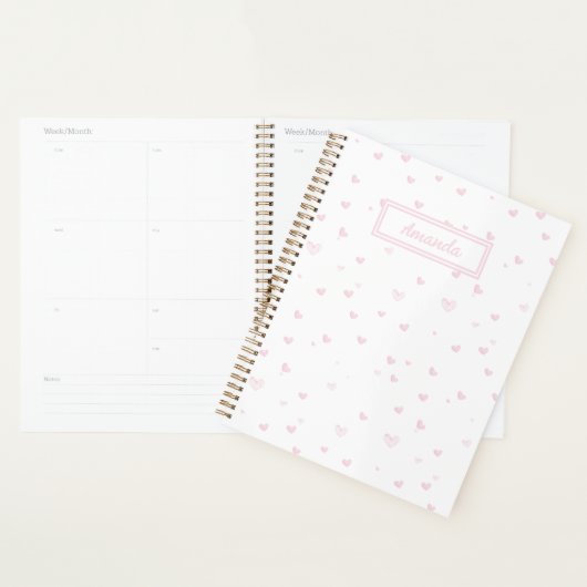 Roze Hart Patroon Girly Romantische Waterverf Planner (Display)