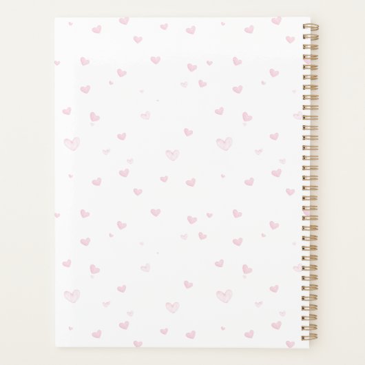 Roze Hart Patroon Girly Romantische Waterverf Planner (Achterkant)