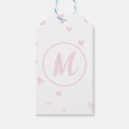 Roze Hart Patroon Meisje Romantisch Monogrammed Cadeaulabel