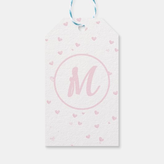 Roze Hart Patroon Meisje Romantisch Monogrammed Cadeaulabel (Achterkant)